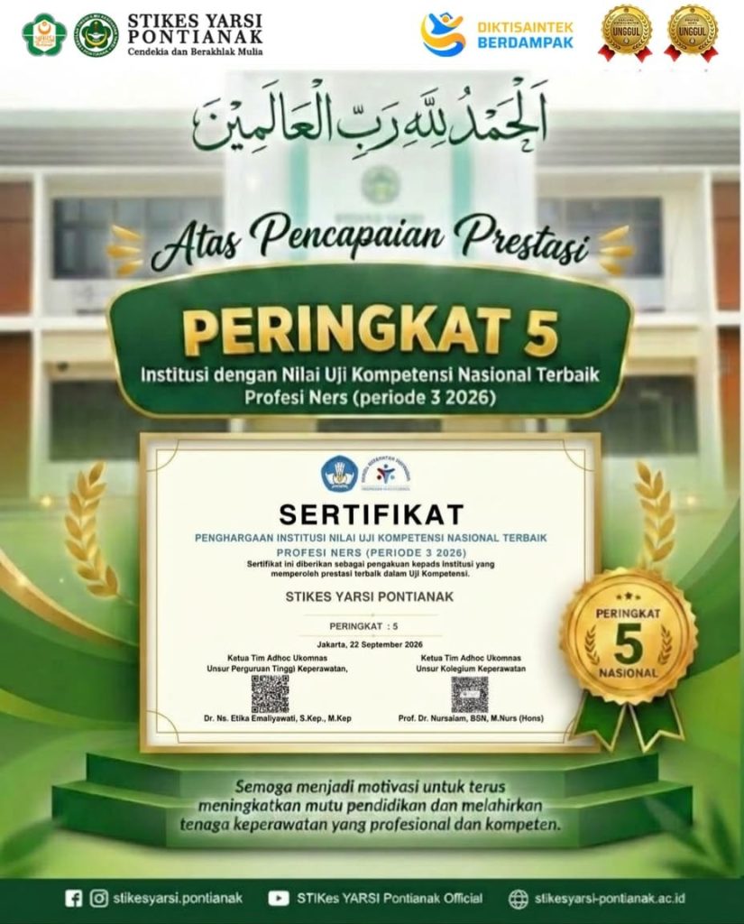 STIKes YARSI Pontianak Raih Peringkat 5 Nasional Institusi dengan Nilai UKOMNAS Profesi Ners Terbaik Periode III Tahun 2026